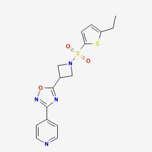molecular formula C16H16N4O3S2 B2512841 5-(1-((5-Ethylthiophen-2-yl)sulfonyl)azetidin-3-yl)-3-(pyridin-4-yl)-1,2,4-oxadiazole CAS No. 1251562-89-6