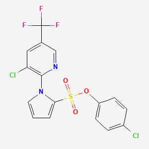 molecular formula C16H9Cl2F3N2O3S B2512886 4-chlorophenyl 1-[3-chloro-5-(trifluoromethyl)-2-pyridinyl]-1H-pyrrole-2-sulfonate CAS No. 338397-96-9