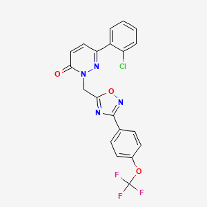 molecular formula C20H12ClF3N4O3 B2512891 6-(2-chlorophenyl)-2-((3-(4-(trifluoromethoxy)phenyl)-1,2,4-oxadiazol-5-yl)methyl)pyridazin-3(2H)-one CAS No. 1359380-31-6