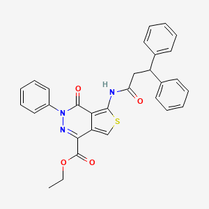 molecular formula C30H25N3O4S B2512899 Ethyl 5-(3,3-diphenylpropanoylamino)-4-oxo-3-phenylthieno[3,4-d]pyridazine-1-carboxylate CAS No. 887869-94-5