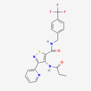 molecular formula C20H17F3N4O2S B2512907 4-(propionylamino)-3-pyridin-2-yl-N-[4-(trifluoromethyl)benzyl]isothiazole-5-carboxamide CAS No. 1251620-78-6