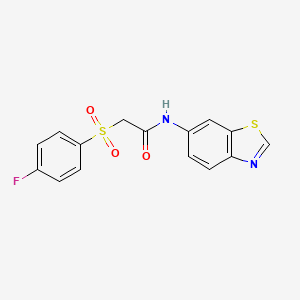 molecular formula C15H11FN2O3S2 B2512908 N-(benzo[d]thiazol-6-yl)-2-((4-fluorophenyl)sulfonyl)acetamide CAS No. 922920-45-4