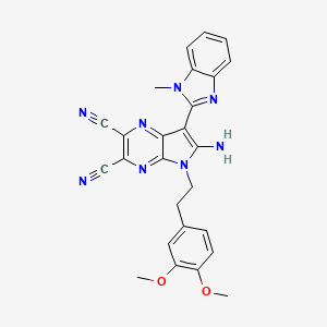 molecular formula C26H22N8O2 B2512912 6-Amino-5-[2-(3,4-dimethoxyphenyl)ethyl]-7-(1-methylbenzimidazol-2-yl)pyrrolo[2,3-b]pyrazine-2,3-dicarbonitrile CAS No. 302804-10-0