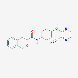 molecular formula C21H22N4O3 B2512913 N-((1r,4r)-4-((3-cyanopyrazin-2-yl)oxy)cyclohexyl)isochroman-3-carboxamide CAS No. 2034194-47-1