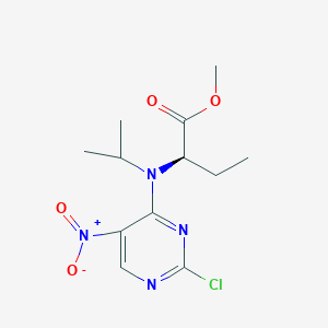 molecular formula C12H17ClN4O4 B2512917 (R)-methyl 2-((2-chloro-5-nitropyrimidin-4-yl)(isopropyl)amino)butanoate CAS No. 946161-16-6