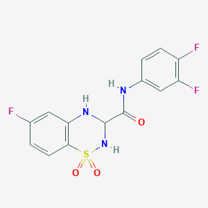 molecular formula C14H10F3N3O3S B2512929 N-(3,4-difluorophenyl)-6-fluoro-3,4-dihydro-2H-benzo[e][1,2,4]thiadiazine-3-carboxamide 1,1-dioxide CAS No. 1219146-22-1