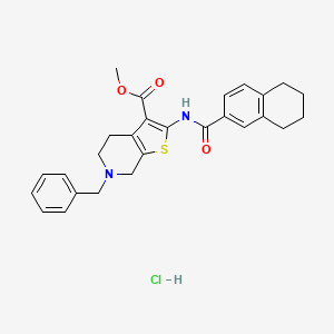 molecular formula C27H29ClN2O3S B2512932 Methyl 6-benzyl-2-(5,6,7,8-tetrahydronaphthalene-2-carboxamido)-4,5,6,7-tetrahydrothieno[2,3-c]pyridine-3-carboxylate hydrochloride CAS No. 1217020-76-2