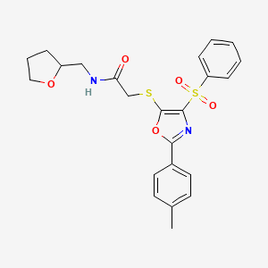 molecular formula C23H24N2O5S2 B2512960 2-((4-(phenylsulfonyl)-2-(p-tolyl)oxazol-5-yl)thio)-N-((tetrahydrofuran-2-yl)methyl)acetamide CAS No. 850926-40-8