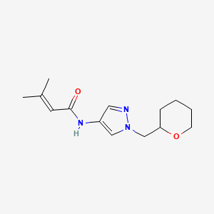 molecular formula C14H21N3O2 B2512966 3-methyl-N-(1-((tetrahydro-2H-pyran-2-yl)methyl)-1H-pyrazol-4-yl)but-2-enamide CAS No. 2034321-90-7