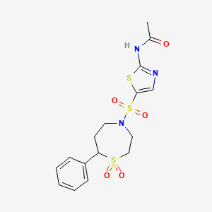 molecular formula C16H19N3O5S3 B2512969 N-(5-((1,1-dioxido-7-phenyl-1,4-thiazepan-4-yl)sulfonyl)thiazol-2-yl)acetamide CAS No. 2034383-01-0