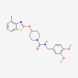 molecular formula C23H27N3O4S B2512976 N-(3,4-dimethoxybenzyl)-4-((4-methylbenzo[d]thiazol-2-yl)oxy)piperidine-1-carboxamide CAS No. 1286725-02-7