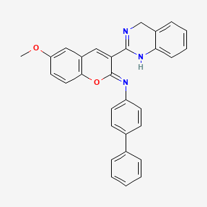 molecular formula C30H23N3O2 B2512987 N-[(2Z)-3-(1,4-dihydroquinazolin-2-yl)-6-methoxy-2H-chromen-2-ylidene]biphenyl-4-amine CAS No. 1993493-33-6
