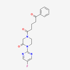 molecular formula C19H19FN4O3 B2512993 1-(4-(5-Fluoropyrimidin-2-yl)-3-oxopiperazin-1-yl)-5-phenylpentane-1,5-dione CAS No. 2309749-84-4