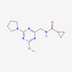molecular formula C13H19N5O2 B2513000 N-((4-methoxy-6-(pyrrolidin-1-yl)-1,3,5-triazin-2-yl)methyl)cyclopropanecarboxamide CAS No. 2034277-39-7