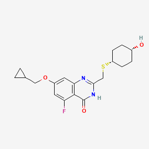 molecular formula C19H23FN2O3S B2513032 7-(cyclopropylmethoxy)-5-fluoro-2-{[(trans-4-hydroxycyclohexyl)sulfanyl]methyl}quinazolin-4(3H)-one CAS No. 2360851-29-0