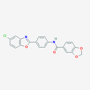 molecular formula C21H13ClN2O4 B251305 N-[4-(5-chloro-1,3-benzoxazol-2-yl)phenyl]-1,3-benzodioxole-5-carboxamide 