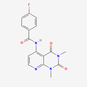 molecular formula C16H13FN4O3 B2513071 N-(1,3-二甲基-2,4-二氧代-1,2,3,4-四氢吡咯并[2,3-d]嘧啶-5-基)-4-氟苯甲酰胺 CAS No. 941970-81-6