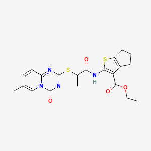 ethyl 2-(2-((7-methyl-4-oxo-4H-pyrido[1,2-a][1,3,5]triazin-2-yl)thio)propanamido)-5,6-dihydro-4H-cyclopenta[b]thiophene-3-carboxylate