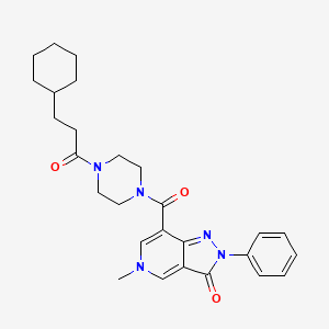 molecular formula C27H33N5O3 B2513102 7-(4-(3-cyclohexylpropanoyl)piperazine-1-carbonyl)-5-methyl-2-phenyl-2H-pyrazolo[4,3-c]pyridin-3(5H)-one CAS No. 1021062-48-5