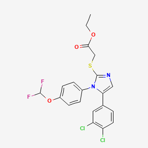 molecular formula C20H16Cl2F2N2O3S B2513148 ethyl 2-((5-(3,4-dichlorophenyl)-1-(4-(difluoromethoxy)phenyl)-1H-imidazol-2-yl)thio)acetate CAS No. 1226438-12-5
