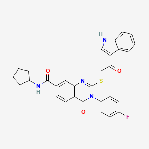 molecular formula C30H25FN4O3S B2513149 2-((2-(1H-indol-3-yl)-2-oxoethyl)thio)-N-cyclopentyl-3-(4-fluorophenyl)-4-oxo-3,4-dihydroquinazoline-7-carboxamide CAS No. 1113138-38-7