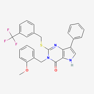molecular formula C28H22F3N3O2S B2513170 3-(2-methoxybenzyl)-7-phenyl-2-((3-(trifluoromethyl)benzyl)thio)-3H-pyrrolo[3,2-d]pyrimidin-4(5H)-one CAS No. 2034582-90-4