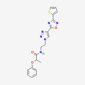 molecular formula C19H18N6O3S B2513192 2-phenoxy-N-(2-(4-(3-(thiophen-2-yl)-1,2,4-oxadiazol-5-yl)-1H-1,2,3-triazol-1-yl)ethyl)propanamide CAS No. 2034394-06-2
