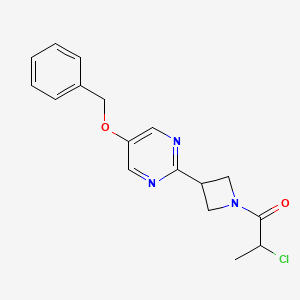 molecular formula C17H18ClN3O2 B2513193 2-Chloro-1-[3-(5-phenylmethoxypyrimidin-2-yl)azetidin-1-yl]propan-1-one CAS No. 2411257-36-6