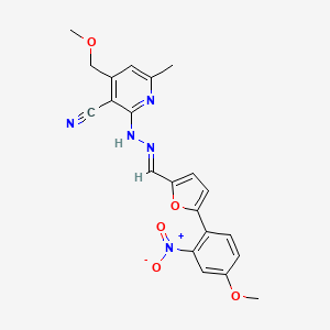 molecular formula C21H19N5O5 B2513217 (E)-2-(2-((5-(4-甲氧基-2-硝基苯基)呋喃-2-基亚甲基)肼基)-4-(甲氧基甲基)-6-甲基烟腈 CAS No. 328244-98-0