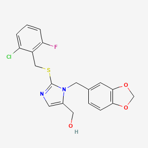 molecular formula C19H16ClFN2O3S B2513220 [3-(1,3-苯并二氧杂环-5-基甲基)-2-[(2-氯-6-氟苯基)甲基硫代]咪唑-4-基]甲醇 CAS No. 921789-75-5