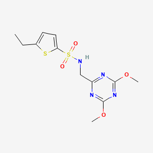 molecular formula C12H16N4O4S2 B2513235 N-((4,6-二甲氧基-1,3,5-三嗪-2-基)甲基)-5-乙基噻吩-2-磺酰胺 CAS No. 2034466-04-9