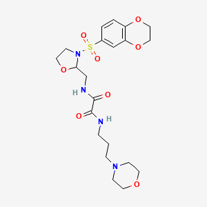 molecular formula C21H30N4O8S B2513246 N1-((3-((2,3-二氢苯并[b][1,4]二氧杂环-6-基)磺酰基)恶唑烷-2-基)甲基)-N2-(3-吗啉丙基)草酰胺 CAS No. 868982-34-7