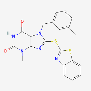 molecular formula C21H17N5O2S2 B2513256 8-(1,3-benzothiazol-2-ylsulfanyl)-3-methyl-7-[(3-methylphenyl)methyl]-2,3,6,7-tetrahydro-1H-purine-2,6-dione CAS No. 923384-69-4