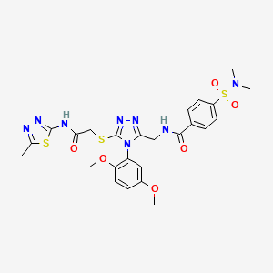 molecular formula C25H28N8O6S3 B2513260 N-[[4-(2,5-dimethoxyphenyl)-5-[2-[(5-methyl-1,3,4-thiadiazol-2-yl)amino]-2-oxoethyl]sulfanyl-1,2,4-triazol-3-yl]methyl]-4-(dimethylsulfamoyl)benzamide CAS No. 309968-38-5