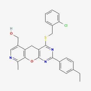 (7-{[(2-Chlorophenyl)methyl]sulfanyl}-5-(4-ethylphenyl)-14-methyl-2-oxa-4,6,13-triazatricyclo[8.4.0.0^{3,8}]tetradeca-1(10),3(8),4,6,11,13-hexaen-11-yl)methanol
