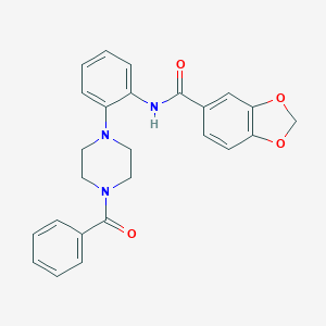 molecular formula C25H23N3O4 B251327 N-[2-(4-benzoyl-1-piperazinyl)phenyl]-1,3-benzodioxole-5-carboxamide 