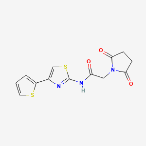 molecular formula C13H11N3O3S2 B2513280 2-(2,5-dioxopyrrolidin-1-yl)-N-(4-(thiophen-2-yl)thiazol-2-yl)acetamide CAS No. 380184-49-6