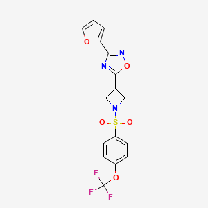 molecular formula C16H12F3N3O5S B2513309 3-(Furan-2-yl)-5-(1-((4-(trifluoromethoxy)phenyl)sulfonyl)azetidin-3-yl)-1,2,4-oxadiazole CAS No. 1428374-57-5