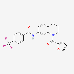 molecular formula C22H17F3N2O3 B2513310 N-[1-(2-furoyl)-1,2,3,4-tetrahydroquinolin-7-yl]-4-(trifluoromethyl)benzamide CAS No. 946367-65-3