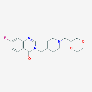 molecular formula C19H24FN3O3 B2513318 3-[[1-(1,4-Dioxan-2-ylmethyl)piperidin-4-yl]methyl]-7-fluoroquinazolin-4-one CAS No. 2415463-28-2