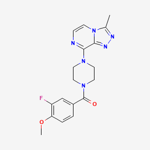 molecular formula C18H19FN6O2 B2513320 (3-Fluoro-4-methoxyphenyl)(4-(3-methyl-[1,2,4]triazolo[4,3-a]pyrazin-8-yl)piperazin-1-yl)methanone CAS No. 2034417-96-2