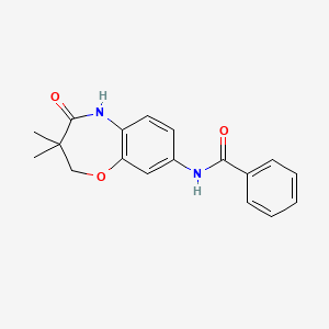 molecular formula C18H18N2O3 B2513327 N-(3,3-二甲基-4-氧代-2,3,4,5-四氢苯并[b][1,4]恶唑并[8]基)苯甲酰胺 CAS No. 921811-10-1