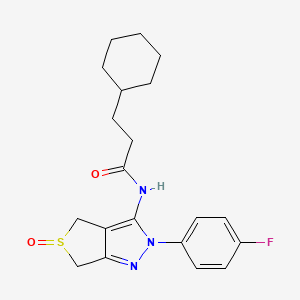 molecular formula C20H24FN3O2S B2513329 3-cyclohexyl-N-(2-(4-fluorophenyl)-5-oxido-4,6-dihydro-2H-thieno[3,4-c]pyrazol-3-yl)propanamide CAS No. 958967-15-2