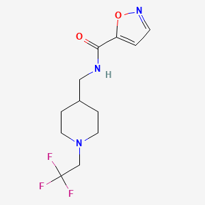 molecular formula C12H16F3N3O2 B2513331 N-[[1-(2,2,2-Trifluoroethyl)piperidin-4-yl]methyl]-1,2-oxazole-5-carboxamide CAS No. 2320225-75-8