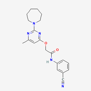 molecular formula C20H23N5O2 B2513336 2-((2-(azepan-1-yl)-6-methylpyrimidin-4-yl)oxy)-N-(3-cyanophenyl)acetamide CAS No. 1226441-77-5