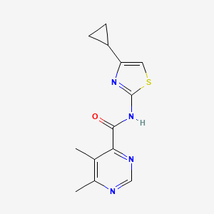 molecular formula C13H14N4OS B2513341 N-(4-Cyclopropyl-1,3-thiazol-2-yl)-5,6-dimethylpyrimidine-4-carboxamide CAS No. 2415503-13-6