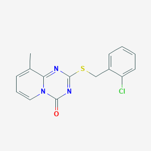 molecular formula C15H12ClN3OS B2513346 2-[(2-氯苯基)甲基硫代]-9-甲基吡啶并[1,2-a][1,3,5]三嗪-4-酮 CAS No. 896347-72-1