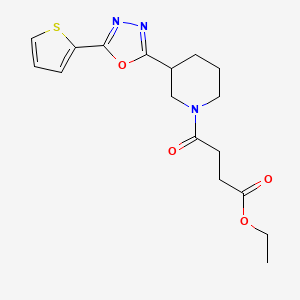 molecular formula C17H21N3O4S B2513349 Ethyl 4-oxo-4-(3-(5-(thiophen-2-yl)-1,3,4-oxadiazol-2-yl)piperidin-1-yl)butanoate CAS No. 1170489-99-2