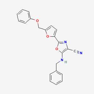 molecular formula C22H17N3O3 B2513356 5-(Benzylamino)-2-(5-(phenoxymethyl)furan-2-yl)oxazole-4-carbonitrile CAS No. 931748-56-0