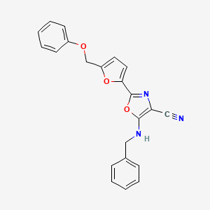 molecular formula C22H17N3O3 B2513356 5-(benzylamino)-2-[5-(phenoxymethyl)furan-2-yl]-1,3-oxazole-4-carbonitrile CAS No. 931748-56-0